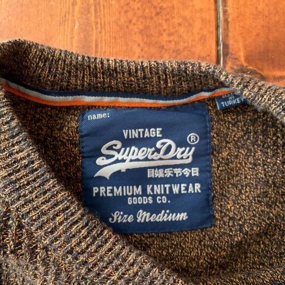 Superdry Vintage Men's Crew Neck Textured Knit Medium 100% Cotton Sweater EUC - Picture 3 of 11